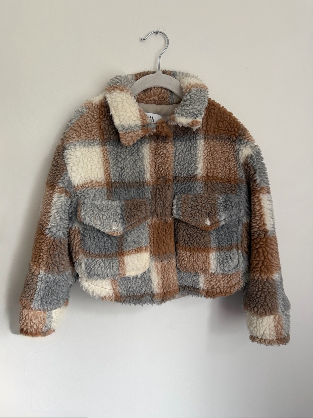 Zara Cozy Checkered Teddy Jacket (Size 6-7)